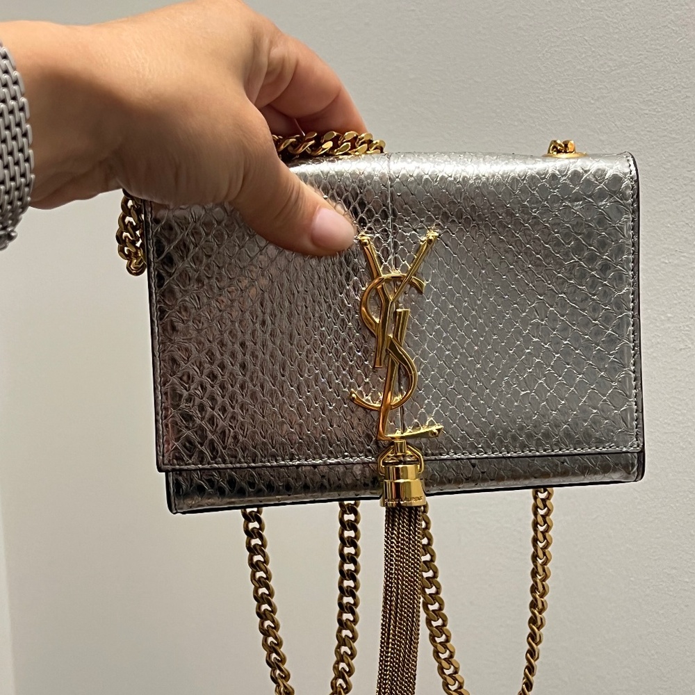 Yves Saint Laurent Metallic Silver Mini Tassel Chain Shoulder Bag